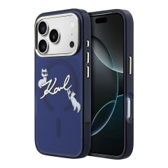 Karl Lagerfeld для iPhone 17 Pro чехол IML NFT Choupettes Script logo Metal Cam Blue (MagSafe)