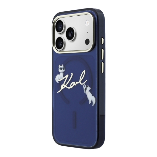 Karl Lagerfeld для iPhone 17 Pro чехол IML NFT Choupettes Script logo Metal Cam Blue (MagSafe)