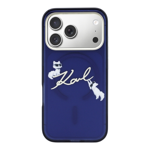 Karl Lagerfeld для iPhone 17 Pro чехол IML NFT Choupettes Script logo Metal Cam Blue (MagSafe)