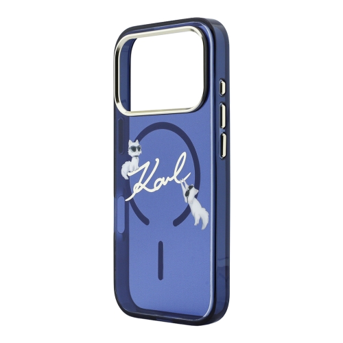 Karl Lagerfeld для iPhone 17 Pro чехол IML NFT Choupettes Script logo Metal Cam Blue (MagSafe)