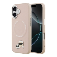 Karl Lagerfeld для iPhone 17 чехол PU NFT Karl &amp; Choupette heads Metal pin &amp; Cam Hard Pink (MagSafe)
