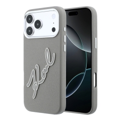 Karl Lagerfeld для iPhone 17 Pro Max чехол PU FW Signature Metal logo & Cam Hard Grey