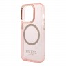 Чехол Guess Metal outline Hard Translucent для iPhone 14 Pro, розовый/золотой (MagSafe)