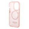 Чехол Guess Metal outline Hard Translucent для iPhone 14 Pro, розовый/золотой (MagSafe)