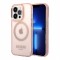 Чехол Guess Metal outline Hard Translucent для iPhone 14 Pro, розовый/золотой (MagSafe)