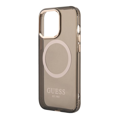 Чехол Guess Metal outline Hard для iPhone 13 Pro Max, черный/золотой (MagSafe)