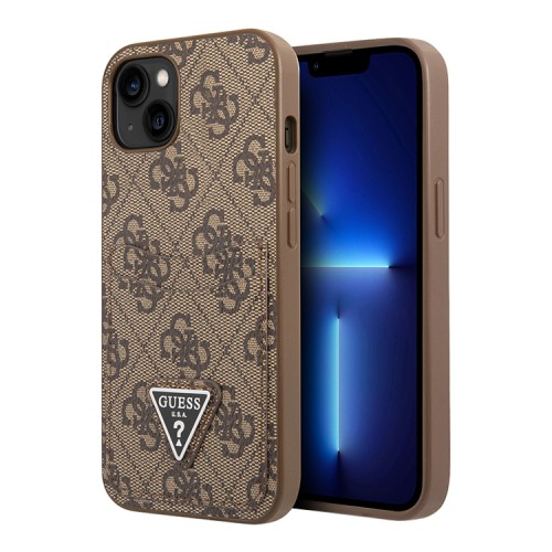 Чехол Guess PU 4G Double cardslot Metal triangle logo Hard для iPhone 13, коричневый