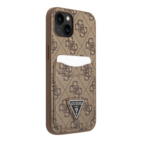 Чехол Guess PU 4G Double cardslot Metal triangle logo Hard для iPhone 13, коричневый
