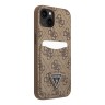 Чехол Guess PU 4G Double cardslot Metal triangle logo Hard для iPhone 13, коричневый