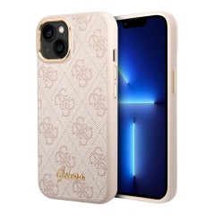 Чехол Guess PU 4G Script metal logo Hard для iPhone 14, розовый