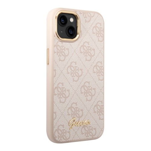Чехол Guess PU 4G Script metal logo Hard для iPhone 14, розовый