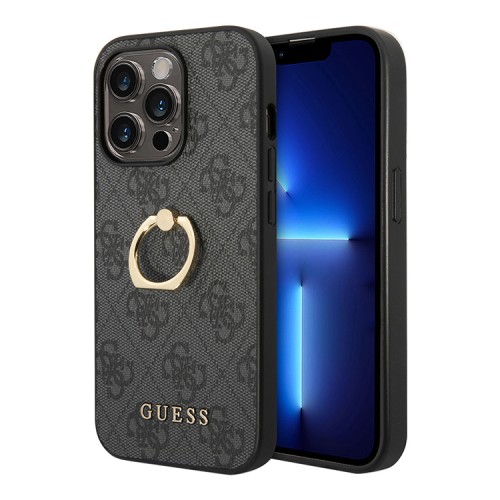Чехол Guess PU 4G + Ring Hard для iPhone 14 Pro, серый