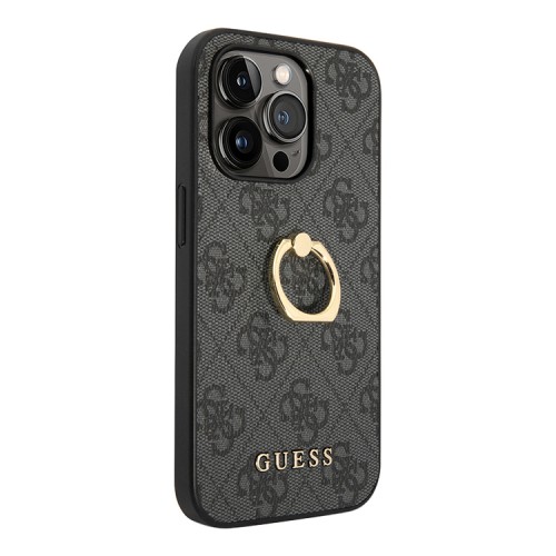 Чехол Guess PU 4G + Ring Hard для iPhone 14 Pro, серый