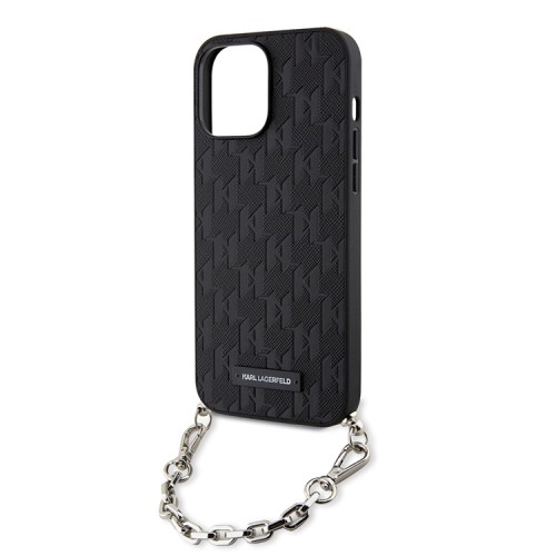 Чехол Lagerfeld PU Saffiano Monogram + Wrist chain Hard для iPhone 14 Pro Max, черный
