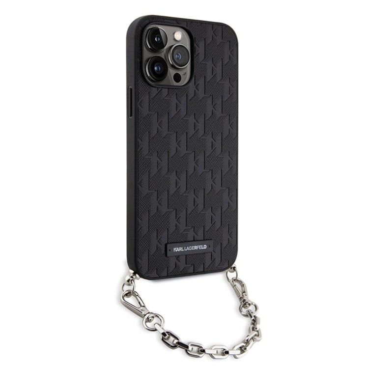 Чехол Lagerfeld PU Saffiano Monogram + Wrist chain Hard для iPhone 14 Pro Max, черный
