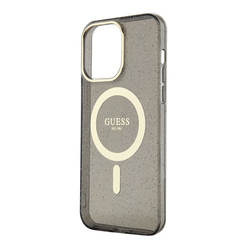 Чехол Guess Glitter Metal outline Hard для iPhone 13 Pro, черный/золотой (MagSafe)