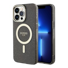 Чехол Guess Glitter Metal outline Hard для iPhone 13 Pro, черный/золотой (MagSafe)