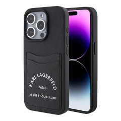Karl Lagerfeld для iPhone 15 Pro чехол Cardslot PU Saffiano RSG 3D rubber logo Hard Black