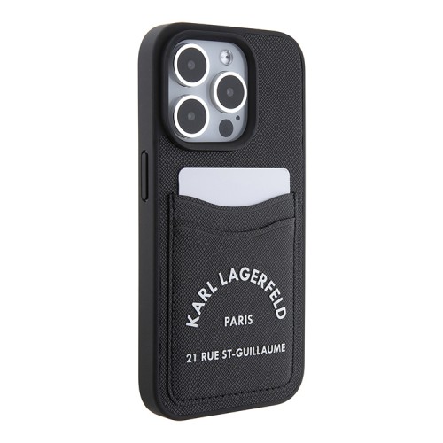 Karl Lagerfeld для iPhone 15 Pro чехол Cardslot PU Saffiano RSG 3D rubber logo Hard Black