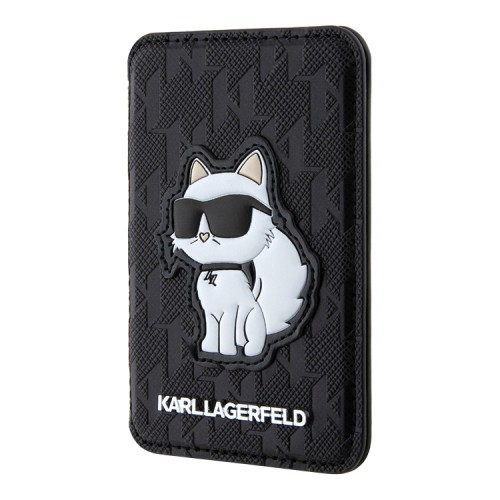 Karl Lagerfeld магнитный бумажник-подставка Wallet MagSafe Cardslot Stand Saffiano Monogram NFT Choupette Black