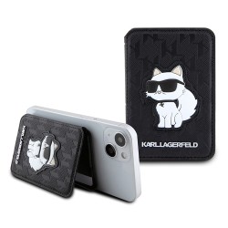 Karl Lagerfeld магнитный бумажник-подставка Wallet MagSafe Cardslot Stand Saffiano Monogram NFT Choupette Black