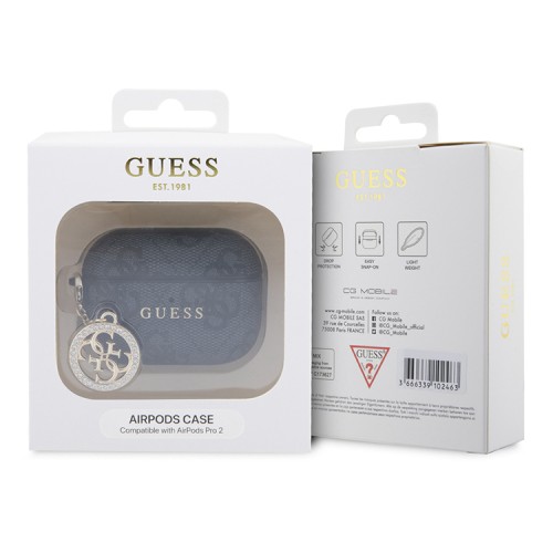 Guess для Airpods Pro 2 чехол PU leather 4G with metal logo and Diamond charm Black