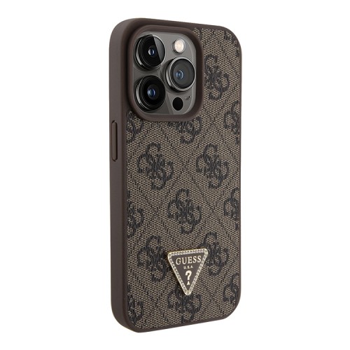 Guess для iPhone 15 Pro Max чехол PU 4G Triangle Diamond metal logo Hard Brown