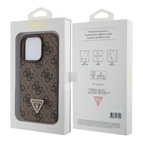Guess для iPhone 15 Pro Max чехол PU 4G Triangle Diamond metal logo Hard Brown