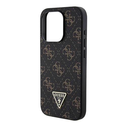 Guess для iPhone 15 Pro чехол PU 4G Gold pattern Triangle metal logo Hard Black