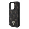 Guess для iPhone 15 Pro чехол PU 4G Gold pattern Triangle metal logo Hard Black