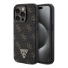Guess для iPhone 15 Pro чехол PU 4G Gold pattern Triangle metal logo Hard Black