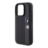 BMW для iPhone 15 Pro чехол PU Perforated Tricolor stripes Metal logo Hard Black