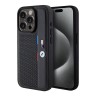 BMW для iPhone 15 Pro чехол PU Perforated Tricolor stripes Metal logo Hard Black