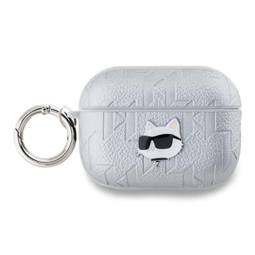 Karl Lagerfeld для Airpods Pro 2 чехол PU Saffiano Monogram with ring NFT Metal Head Choupette Silver