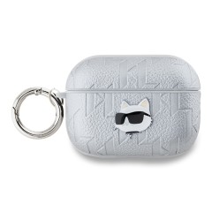 Karl Lagerfeld для Airpods Pro 2 чехол PU Saffiano Monogram with ring NFT Metal Head Choupette Silver