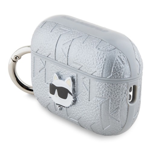 Karl Lagerfeld для Airpods Pro 2 чехол PU Saffiano Monogram with ring NFT Metal Head Choupette Silver