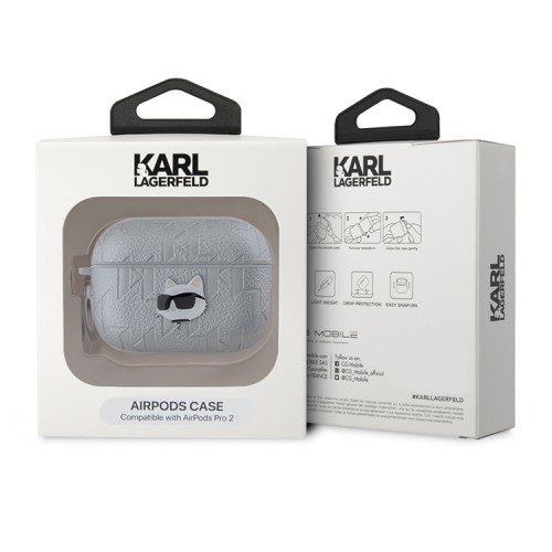 Karl Lagerfeld для Airpods Pro 2 чехол PU Saffiano Monogram with ring NFT Metal Head Choupette Silver