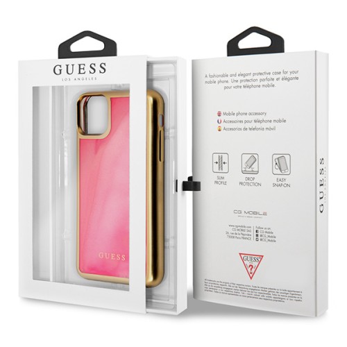 Чехол Guess Liquid Glitter Glow in Dark Sand Hard для iPhone 11 Pro, розовый