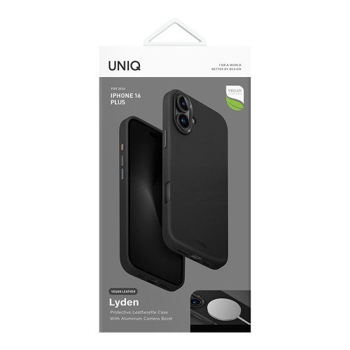 Uniq для iPhone 16 Plus чехол кожаный Lyden Black (Magsafe)