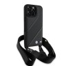 BMW для iPhone 16 Pro Max чехол Crossbody PU Carbon stripe Metal logo + Strap Hard Black