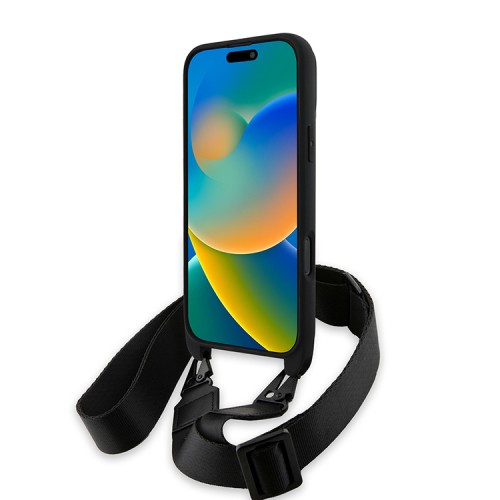 BMW для iPhone 16 Pro Max чехол Crossbody PU Carbon stripe Metal logo + Strap Hard Black