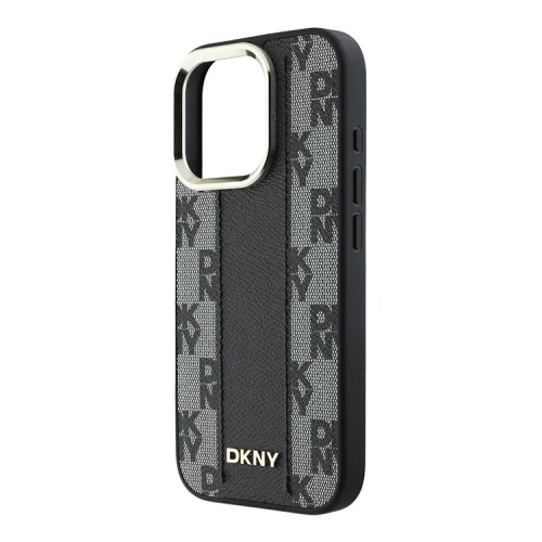 DKNY для iPhone 16 Pro чехол PU Checkered Metal logo Hard Black (MagSafe)