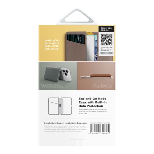 Uniq магн. бумажник Lyden DS Magnetic RFID-blocking wallet Flint Grey/Canary Yellow