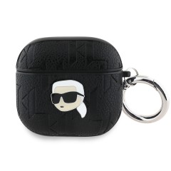 Karl Lagerfeld для Airpods 4 чехол PU Saffiano Monogram with ring NFT Metal Head Karl Black