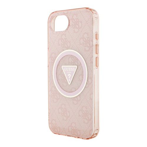 Guess для iPhone 16e чехол PC/TPU 4G Glitter Triangle logo Pink (MagSafe)