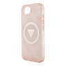 Guess для iPhone 16e чехол PC/TPU 4G Glitter Triangle logo Pink (MagSafe)