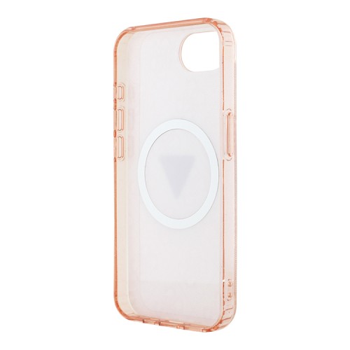 Guess для iPhone 16e чехол PC/TPU 4G Glitter Triangle logo Pink (MagSafe)