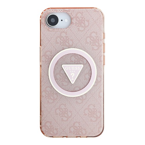 Guess для iPhone 16e чехол PC/TPU 4G Glitter Triangle logo Pink (MagSafe)