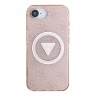 Guess для iPhone 16e чехол PC/TPU 4G Glitter Triangle logo Pink (MagSafe)