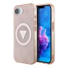 Guess для iPhone 16e чехол PC/TPU 4G Glitter Triangle logo Pink (MagSafe)
